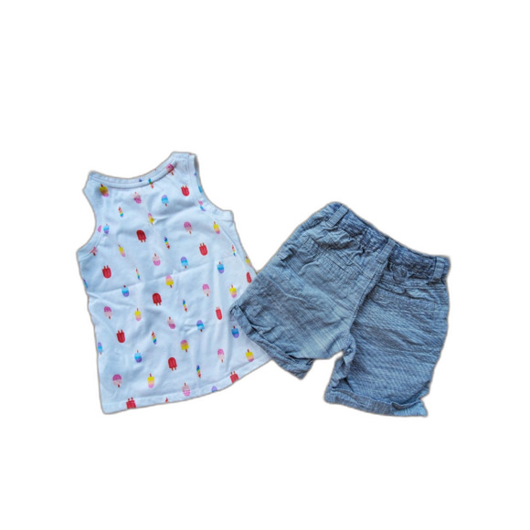 Lot of 2 Cat & Jack Ice Cream Tank Top and Striped Cuff Shorts 4T GUC and EUC - Picture 2 of 7